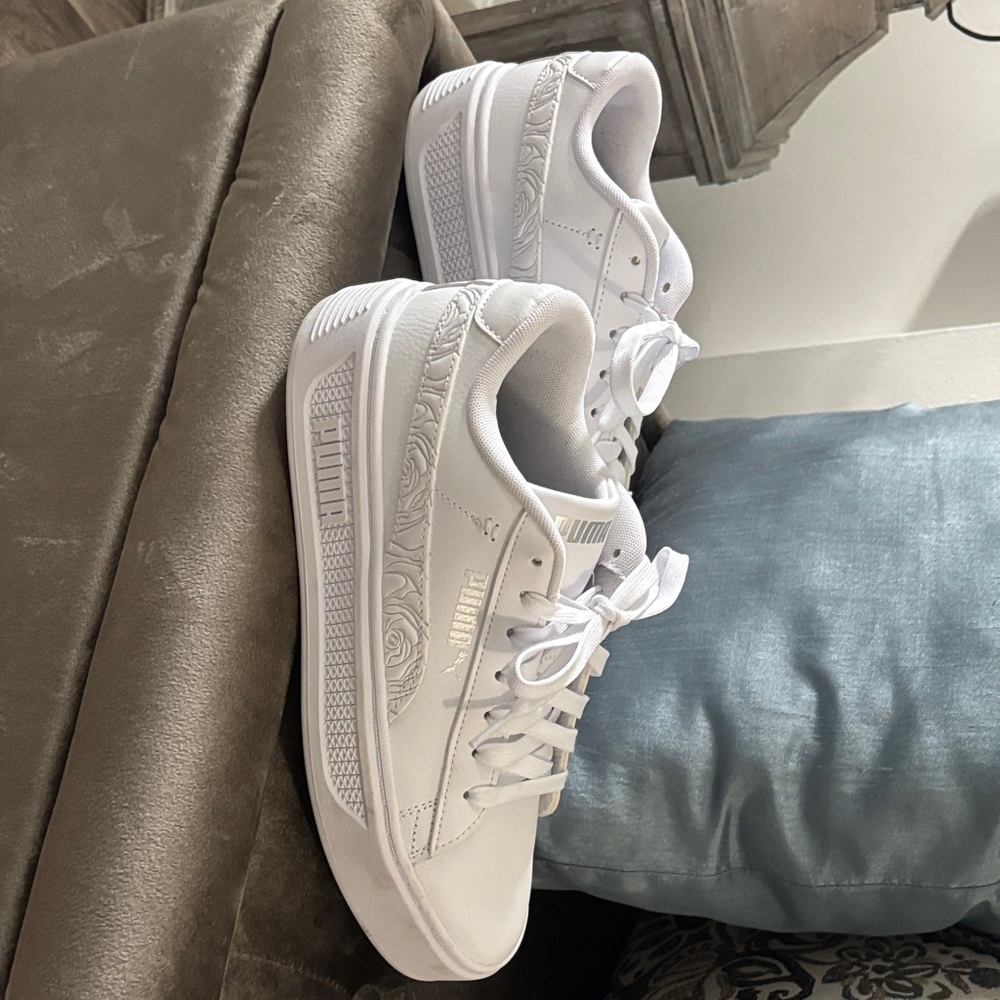 PUMA Women's Floral Embossed White Sneakers